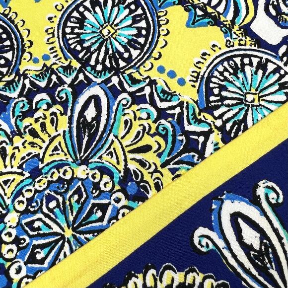 London Style Mandala Print Sleeveless Shift Dress Size 8 Yellow Blue Cotton - Picture 6 of 14